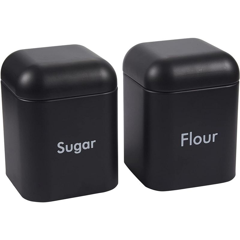 Juvale Set of 2 Black Sugar and Flour Canisters for Kitchen, Containers for Storage (40 oz, 4.5 x 6 In), 1 of 6