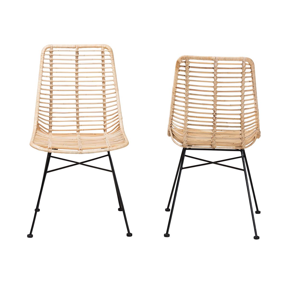 bali & pari Manhattan Modern Bohemian Natural Brown Rattan and Black Metal 2-Piece Dining Chair Set - thumbnail 3