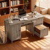SAINTCY Retro Style Executive Desk with Beadboard Doors - 59" Vintage Home Office Computer Workstation, Features File Cabinet, Drawers - 3 of 4