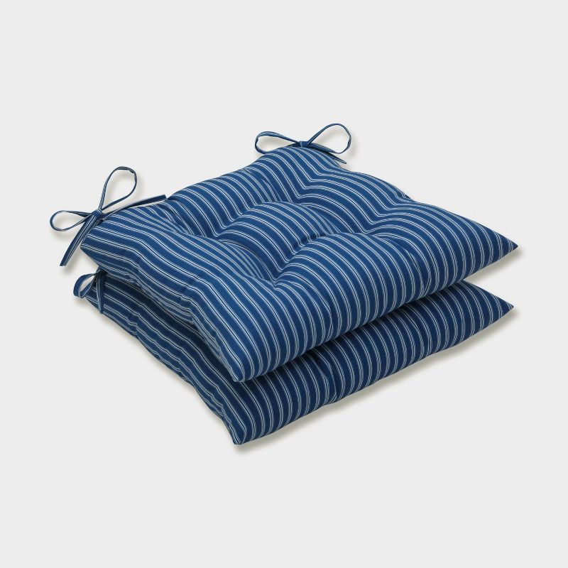 2pk Resort Stripe Wrought Iron Outdoor Seat Cushions Blue - Pillow Perfect, 1 of 7