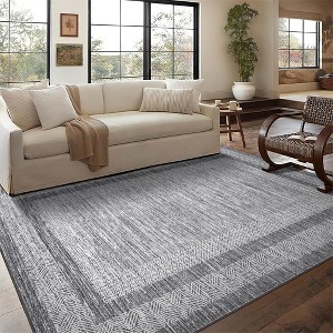 Modern Geometric Area Rug, Machine Washable, Textured Line Pattern, Fold-Able Rug, High-End Versatile Design - 1 of 4