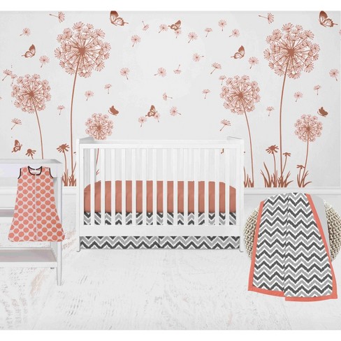 Coral and gray outlet crib bedding