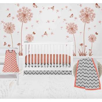Bacati - Ikat Dots Stripes Coral Gray Girls 4 pc Crib Set with Muslin Sleeping Sack