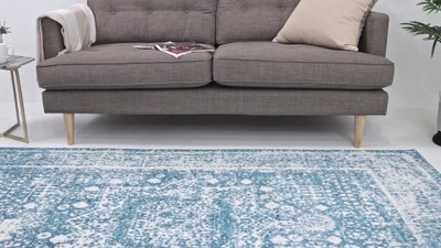 Handmade Tufted Rectangular Easy-Care Rug 4' x 6' in Blue Hues