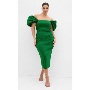 green dress city chic Women's Plus Size Elyse Off Shoulder Midi - bright spaghetti strap dress
