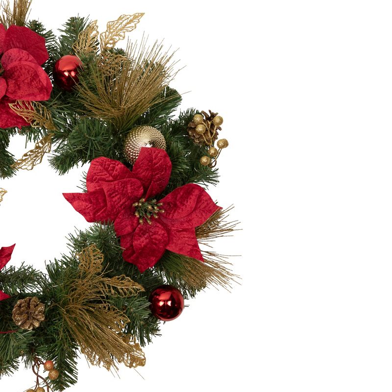 Northlight Poinsettias and Ball Ornaments Artificial Christmas Wreath - 24-Inch, Unlit, 4 of 5