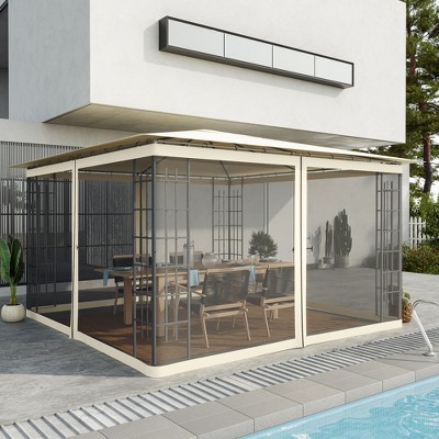 Beige Outdoor Polyester Mesh Sidewall Netting for Gazebos