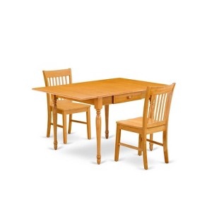 HomeStock 3-Pc Natural Brown Oak Finish Solid Wood Top with Dropleaf Dining Table Set - 1 of 4