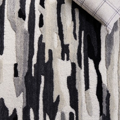 Ivory and Black Hand-Tufted Wool Square Area Rug