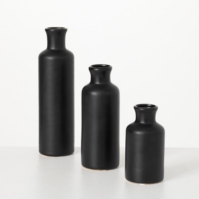 Modern Matte Black Ceramic Vase Trio for Elegant Table Decor