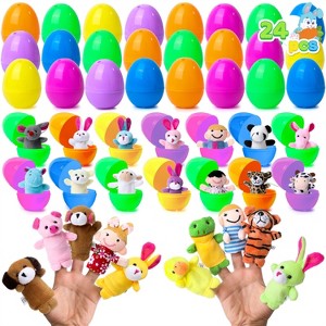 Joyfy 24 Pcs Easter Eggs Filled with Finger Puppets, Prefilled Egg with Cartoon Animal Puppets for Kids Easter Hunt, Basket Stuffers, Classroom Prize - 1 of 4