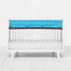 Bacati - Mix n Match Chevron/Dots Long Crib Rail Guard Cover Turq/Gray - 1 of 4