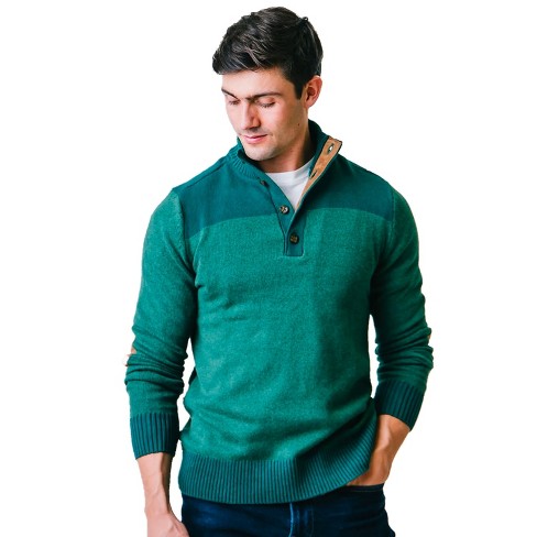 Hope & Henry Mens' Contrast Sweater with Elbow Patches, Mens, Large