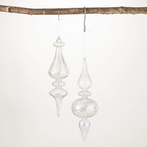 9.75"H Sullivans Pearl Finial Ornament - Set of 2  Clear Christmas Ornaments - 1 of 2