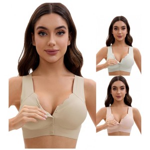 INSPIRE CHIC Women's Front Closure Full Coverage Bra Wirefree Wave Trim U Back Soft Bras 3 Packs - 1 of 4