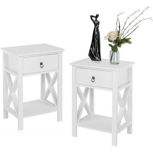 Bonnlo Nightstands Set of 2, Night Stand Set of 2 with Drawer, Small White Farmhouse Nightstand Bedroom - 1 of 4