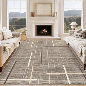 Washable Modern Interwoven Lines Rug Low Pile Stain Resistant Area Rug with Non-Slip Backing for Living Room, Bedroom, Home Office, Entryway Kitchen - 1 of 4