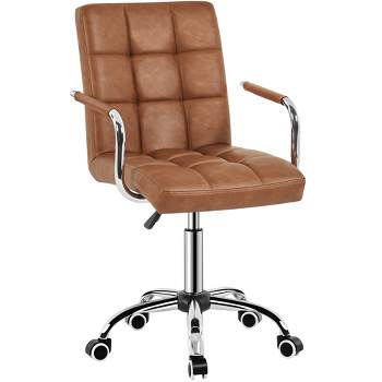 Yaheetech Modern Office Chair Height Adjustable Swivel Chair Mid Back PU Leather Chair