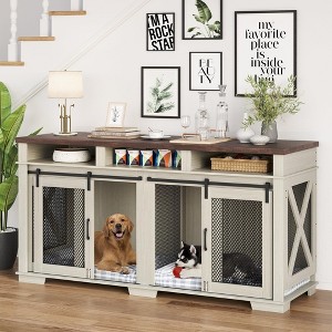 71" Dog Crate Furniture for 2 Dogs, Dog Kennel Furniture with Removable Divider and 3 Storage Compartments,Furniture Style Dog Crates - 1 of 4