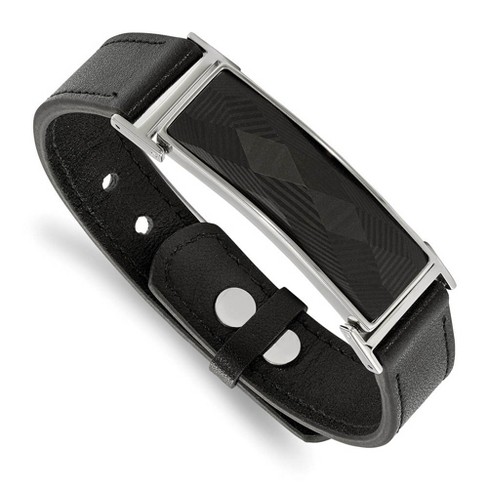 Black Bow Jewelry Stainless Steel Black Leather & Carbon Fiber Bracelet, 7 to 9.25 Inch - image 1 of 2