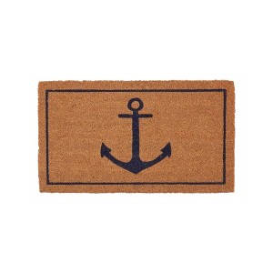 HomeRoots 16" X 30" Light Brown And Navy Blue Anchor Indoor Coir Door Mat - 1 of 4