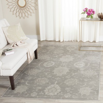 Grey and Ivory Hand-Knotted Viscose Rectangular Area Rug