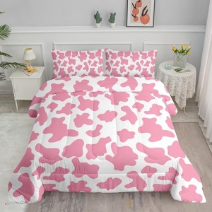 Cow Print Comforter Set Full Size – Pink & White Cartoon Cowhide Bedding, Farmhouse Style Quilt with 2 Pillowcases for Kids, Girls, Boys & Teens - 1 of 4