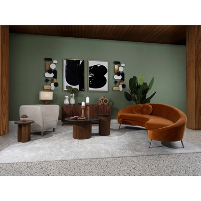 34" Round Brown and Black Wood Marble Coffee Table