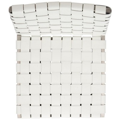 White Leather Upholstered Parsons Side Chair with Metal Base