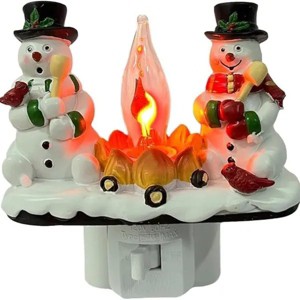 Plug-In Resin 3D Flameless Candle Night Light - Snowman Flameless Campfire Night Light, Perfect For Christmas Decoration And Bedroom Atmosphere - 1 of 4