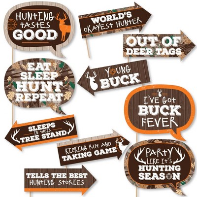 Big Dot of Happiness Funny Gone Hunting - Deer Hunting Camo Baby Shower or Birthday Party Photo Booth Props Kit - 10 Piece