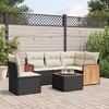 vidaXL 6 Piece Patio Sofa Set with Cushions Black and Cream Poly Rattan - With Table - 2 of 4