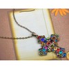 Alilang Gold Tone Ornate Cross Pendant Necklace with Multicolor Crystal Rhinestones - 3 of 4