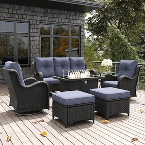 LayinSun Outdoor Patio Furniture Set, Black Rattan Wicker Sectional Swivel Rocker Chairs Sets with Ottomans, Swivel Glider Chair - 1 of 4