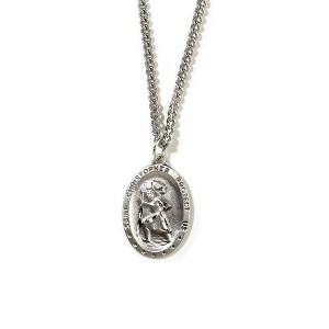 Dicksons Saint Christopher Protect Us Embossed Oval Pewter 24-Inch Pendant Necklace - 1 of 1