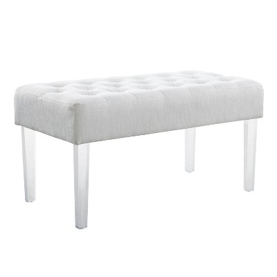 Ella White Tufted Linen Bench with Acrylic Legs