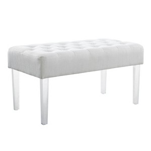 35" Ella Glam Tufted Linen Upholstered Acrylic Leg Bench Silver - Linon: Plush Ottoman, Bedroom Seating - 1 of 4