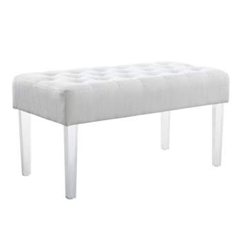  35" Ella Glam Tufted Linen Upholstered Acrylic Leg Bench - Linon