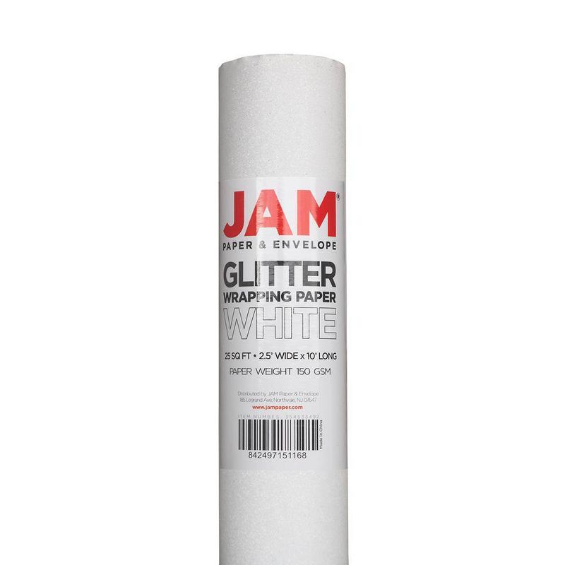JAM PAPER White Glitter Gift Wrapping Paper Roll - 1 pack of 25 Sq. Ft., 3 of 7