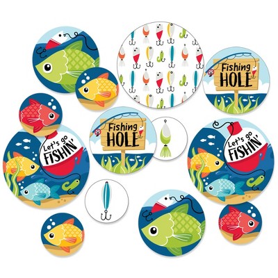 Big Dot of Happiness Let's Go Fishing - Fish Themed Birthday Party or Baby Shower Giant Circle Confetti - Party Decorations - Large Confetti 27 Count