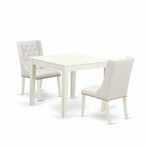 HomeStock 3-Pc Linen White Finish Solid Wood Top Dining Table Set - 1 of 4