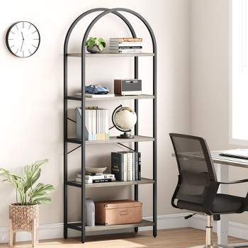 Arched Top Bookshelf 5 Tier Bookcase Grey