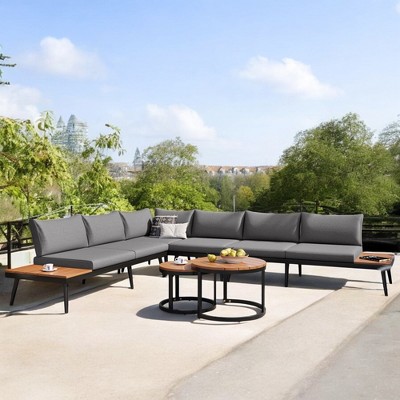 6-Piece Outdoor Sectional Sofa Set with Nesting Coffee Tables & Cushions – Comfortable Patio Furniture for Garden, Porch, and Poolside