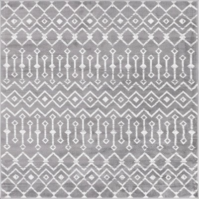 Elegant Gray Trellis 6' Square Synthetic Area Rug