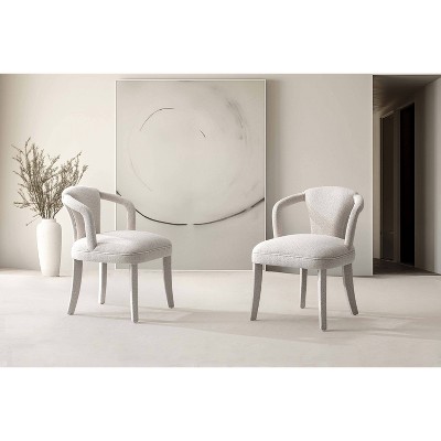 Manhattan Comfort Set of 2 Palmer Modern Tweed Upholstered Dining Armchairs Ivory