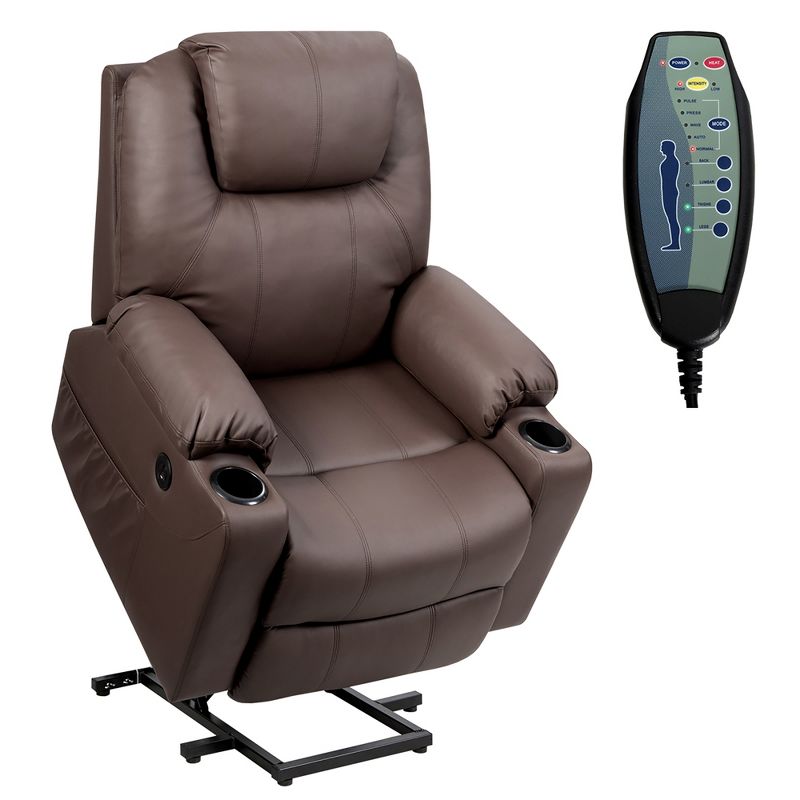 Costway Electric Recliner Chair Massage Sofa Leather w/ USB Charge Port Brown\Black, 1 of 11