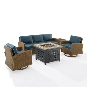 Crosley 5pc Bradenton Swivel Steel Outdoor Patio Fire Pit Furniture Set with Sunbrella - 1 of 4