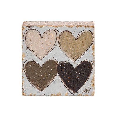 Transpac Wood Block with Neutral Hearts Home Decorations Valentines
