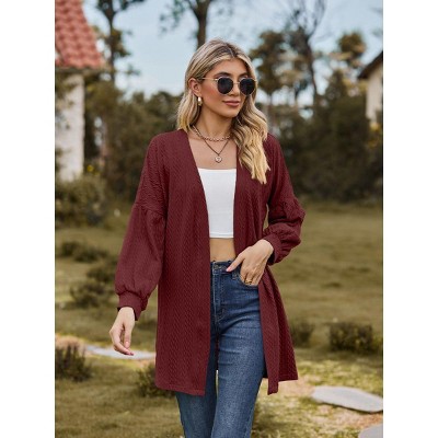 Women's Long Knit Cardigan with Textured Design - Casual Layering Piece for Outdoor Wear