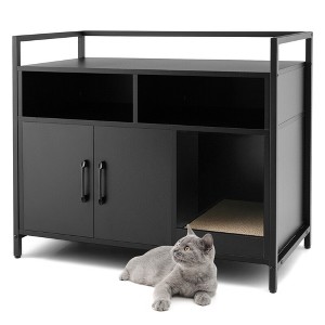 Tangkula Large Litter Box Enclosure Cat Wooden Storage Cabinet with 2 Doors - 1 of 4